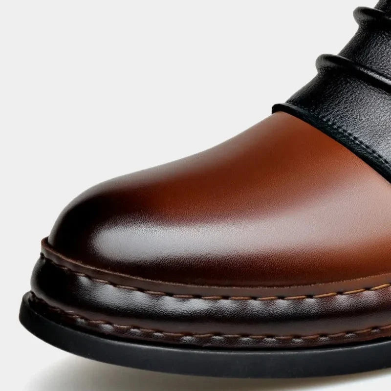 Men's Ruched Leather Ankle Boots with Buckle Strap