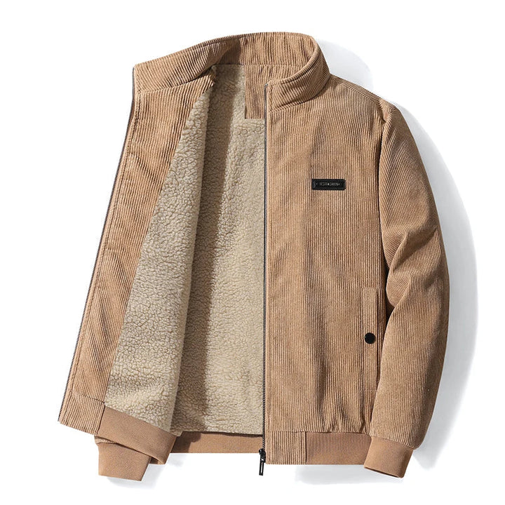 Men's Fleece Lined Corduroy Bomber Jacket with Zip Front