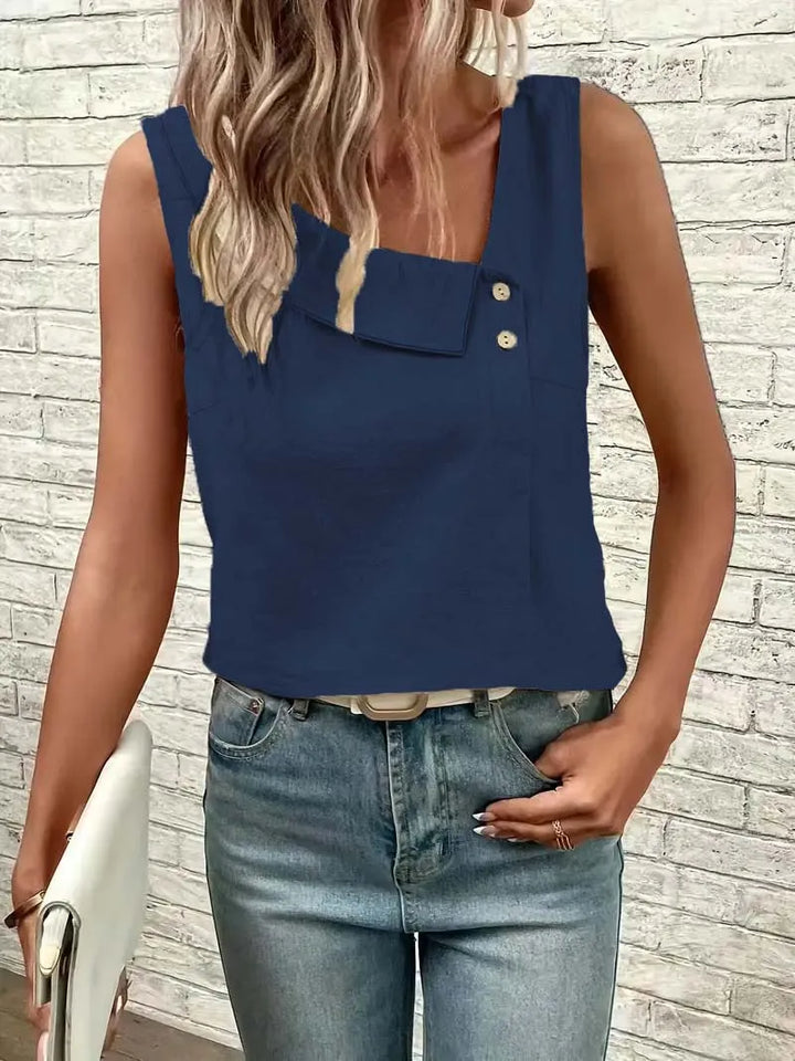 Women's Asymmetric Collar Button-Trim Top