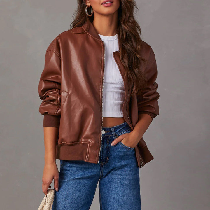 Women's Leather Bomber Jacket