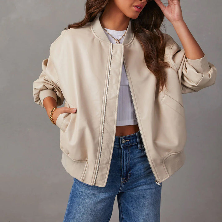 Women's Leather Bomber Jacket