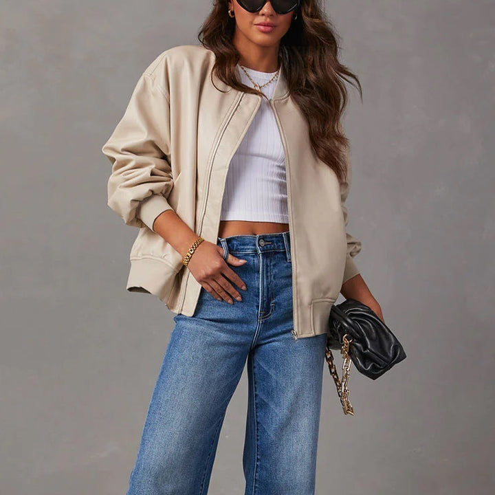 Women's Leather Bomber Jacket