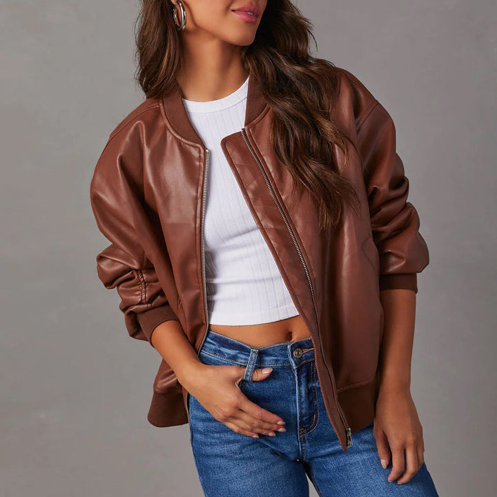 Women's Leather Bomber Jacket