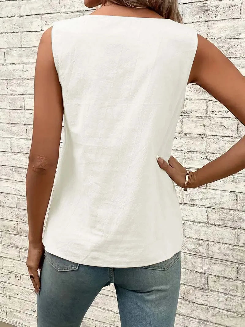 Women's Asymmetric Collar Button-Trim Top