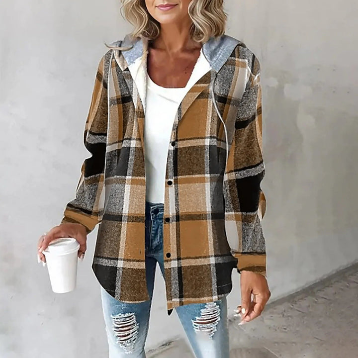 Plaid Hooded Button Front Jacket