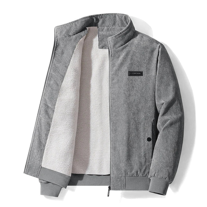 Men's Fleece Lined Corduroy Bomber Jacket with Zip Front