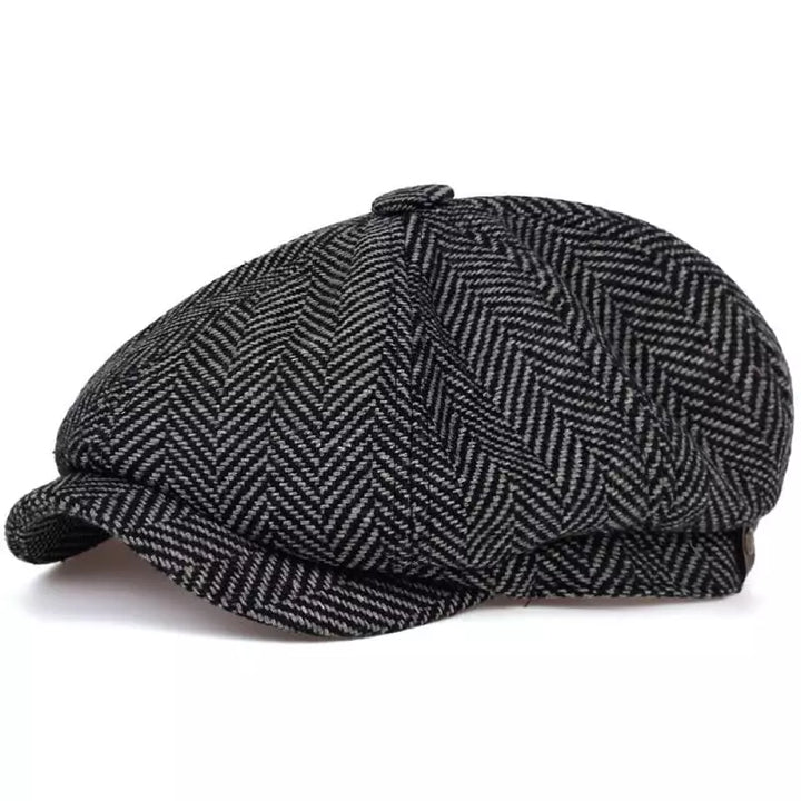 Herringbone Cotton Newsboy Cap with Adjustable Fit