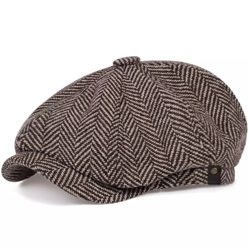 Men's Chevron Herringbone Newsboy Cap with Button Top