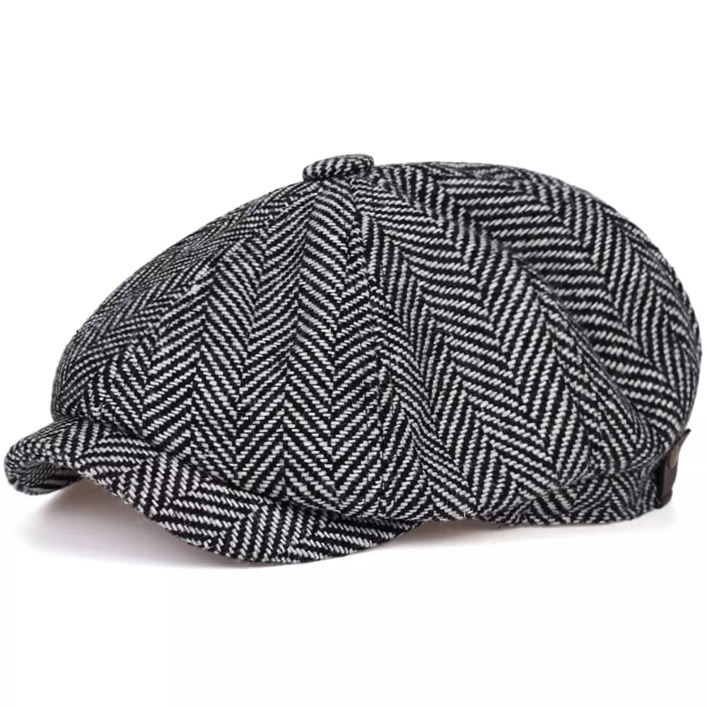 Herringbone Cotton Newsboy Cap with Adjustable Fit