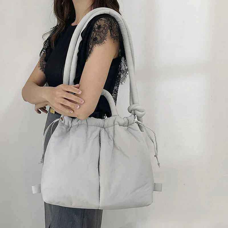 Quilted Drawstring Shoulder Tote Bag