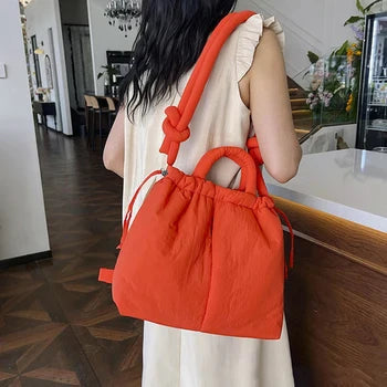 Quilted Drawstring Shoulder Tote Bag