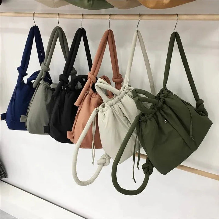 Quilted Drawstring Shoulder Tote Bag