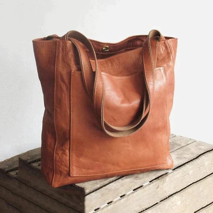 Women's Leather Tote Bag with Front Pocket