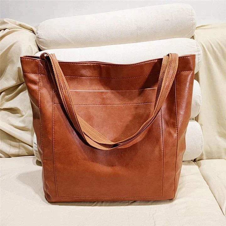 Women's Leather Tote Bag with Front Pocket