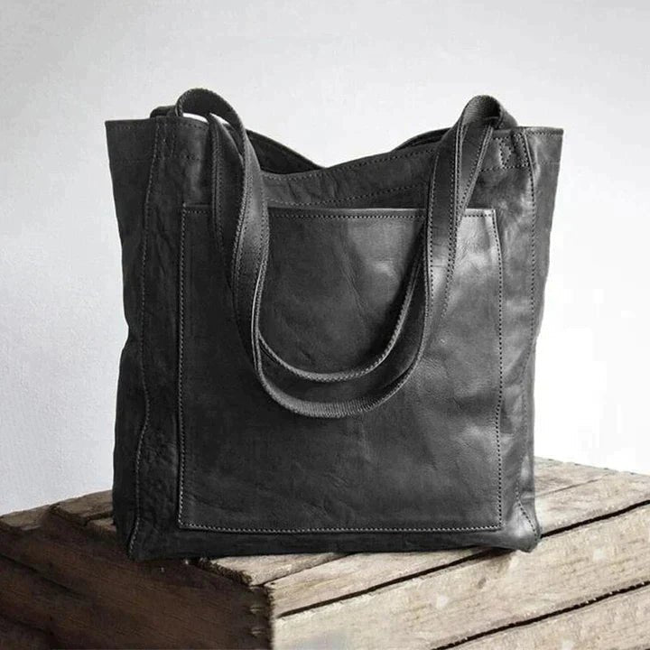 Women's Leather Tote Bag with Front Pocket