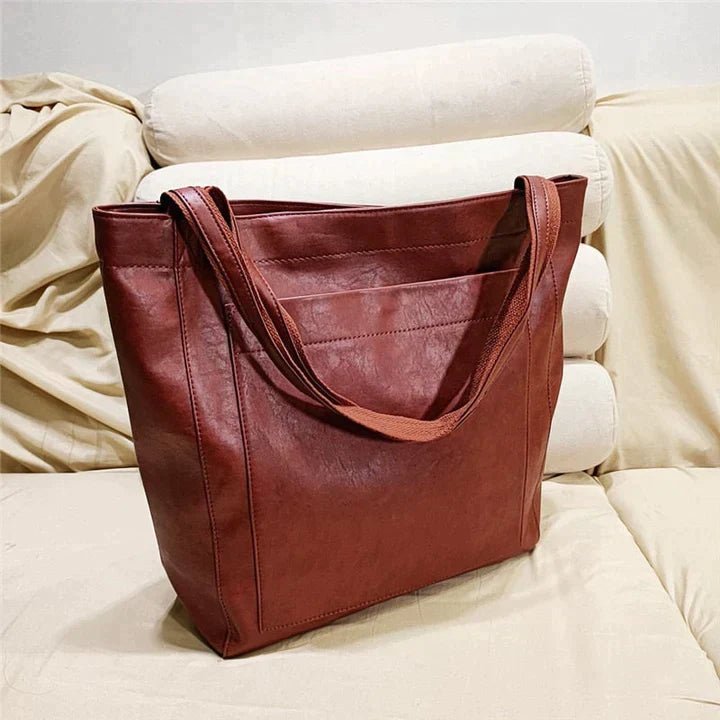 Women's Leather Tote Bag with Front Pocket