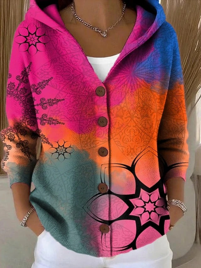 Women's Printed Hooded Cardigan
