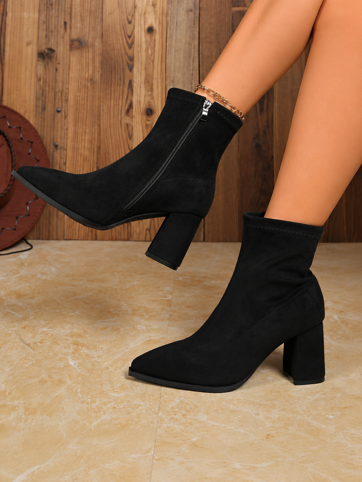 Women's Suede Ankle Boots with Block Heel