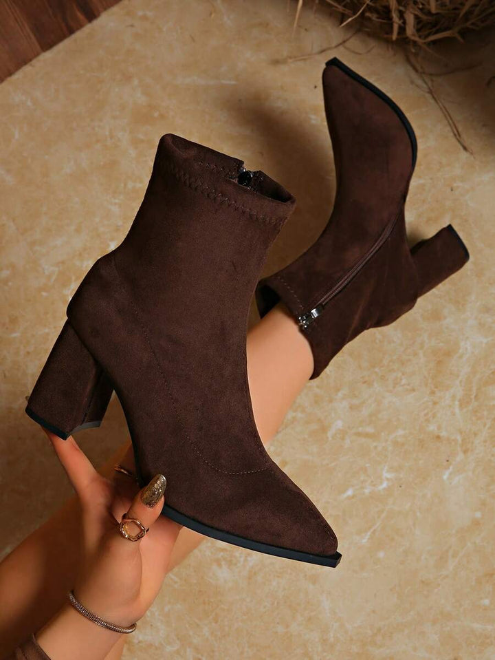 Women's Suede Ankle Boots with Block Heel