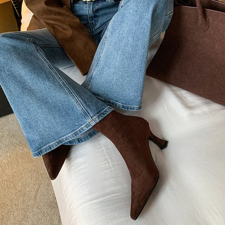Women's Pointed Toe Stiletto Ankle Boots with Side Zip