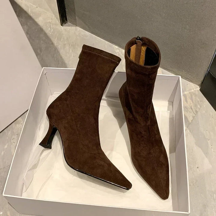 Women's Pointed Toe Stiletto Ankle Boots with Side Zip