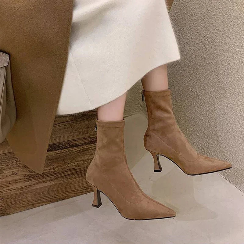 Women's Pointed Toe Stiletto Ankle Boots with Side Zip