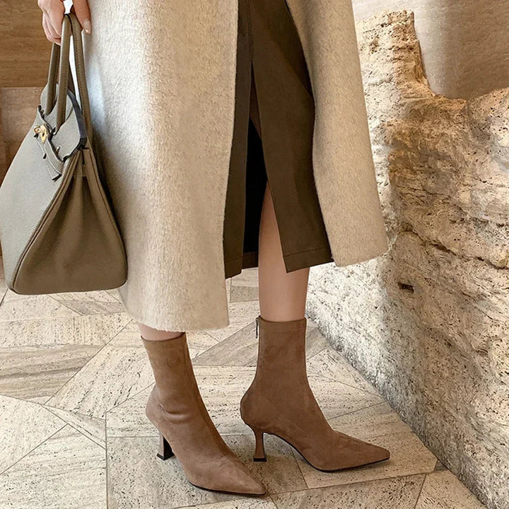 Women's Pointed Toe Stiletto Ankle Boots with Side Zip