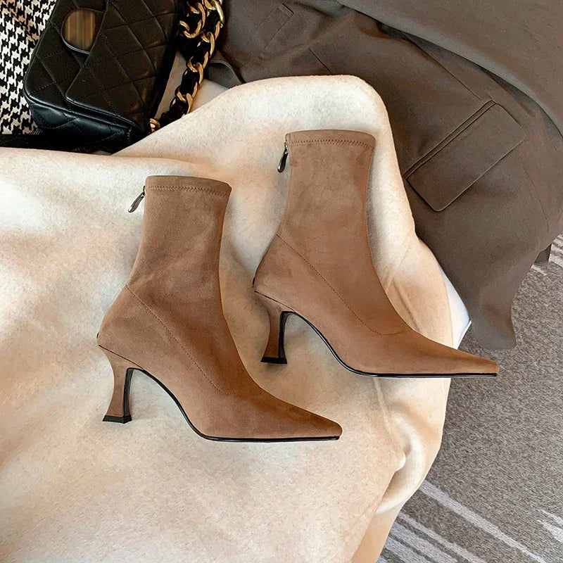 Women's Pointed Toe Stiletto Ankle Boots with Side Zip