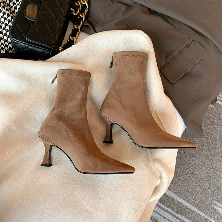 Women's Pointed Toe Stiletto Ankle Boots with Side Zip