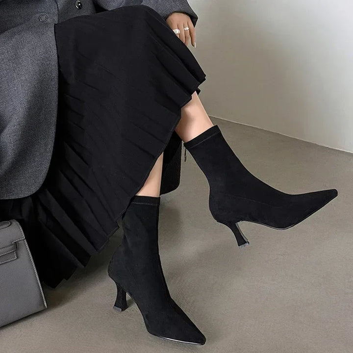 Women's Pointed Toe Stiletto Ankle Boots with Side Zip