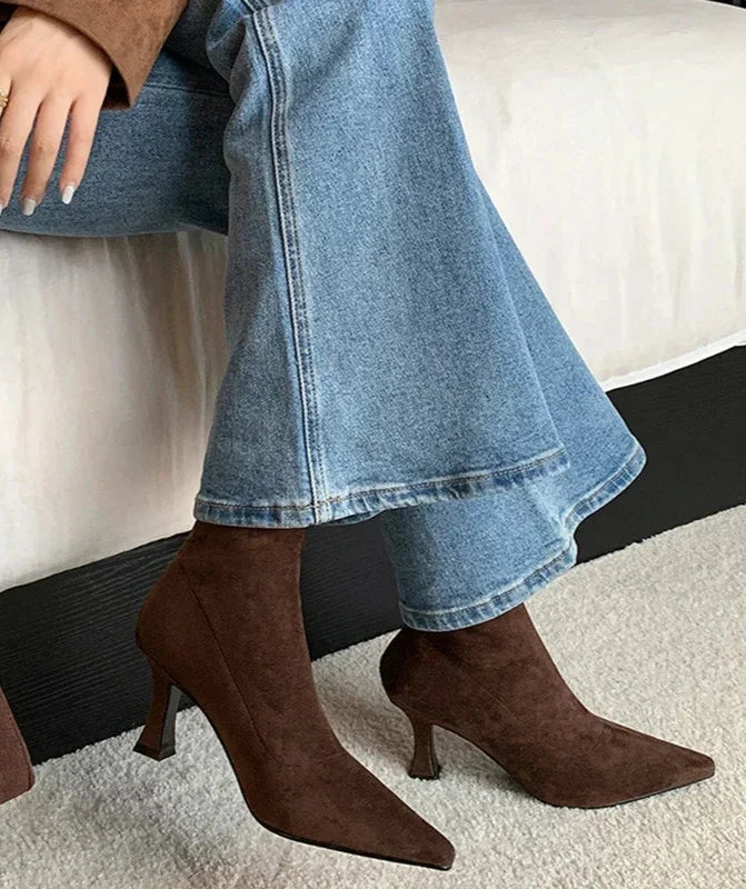 Women's Pointed Toe Stiletto Ankle Boots with Side Zip
