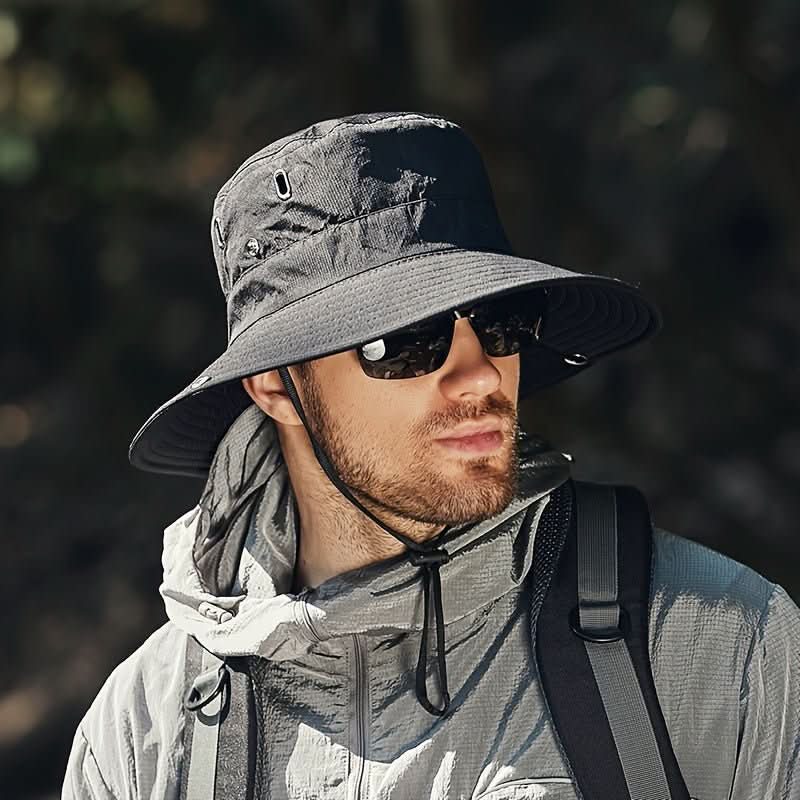 Wide-Brim Boonie Hiking Hat with Chin Strap