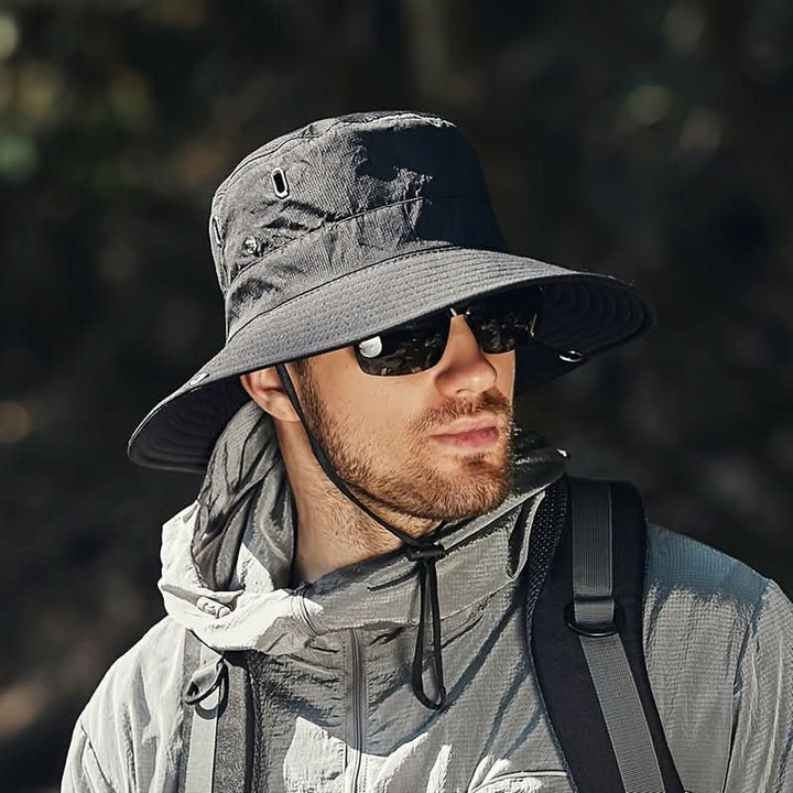 Wide-Brim Boonie Hiking Hat with Chin Strap
