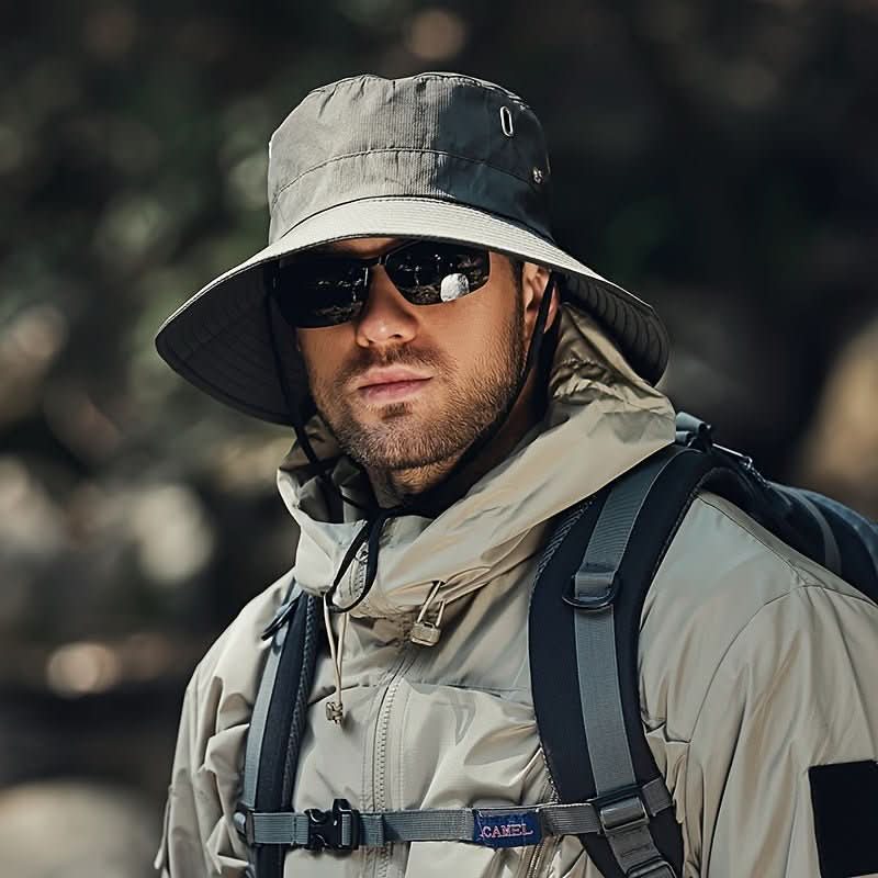 Wide-Brim Boonie Hiking Hat with Chin Strap