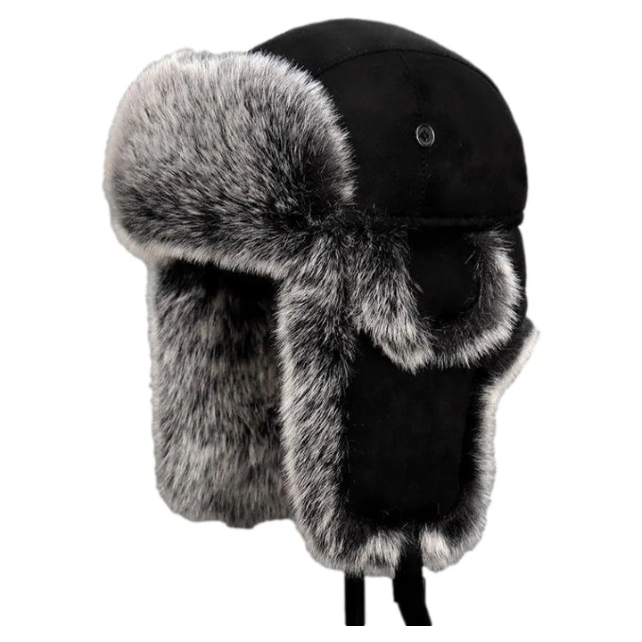 Faux Leather Trapper Hat with Fur-Effect Ear Flaps