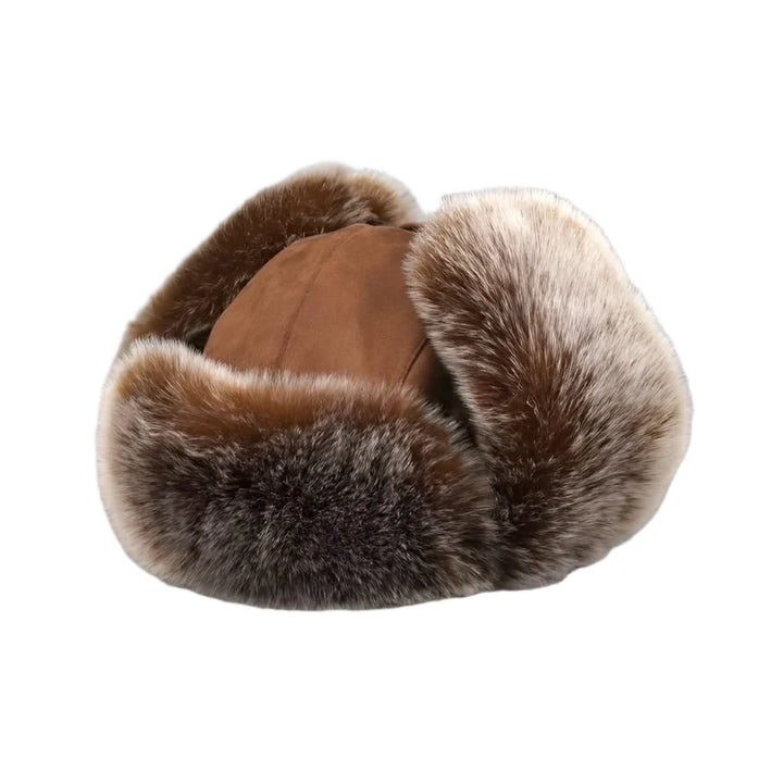 Faux Leather Trapper Hat with Fur-Effect Ear Flaps