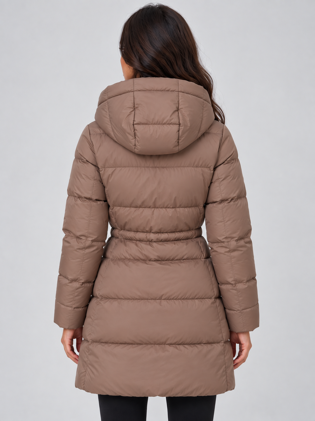 Women's Longline Puffer Coat with Adjustable Drawstring Waist