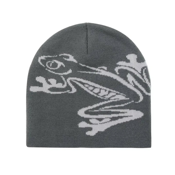 Frog Graphic Knit Beanie with Ribbed Cuff