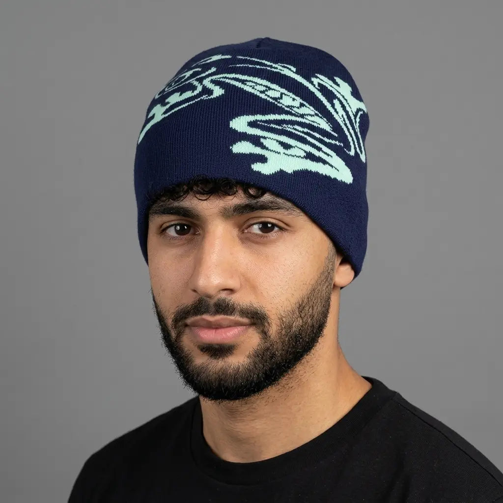 Frog Graphic Knit Beanie with Ribbed Cuff