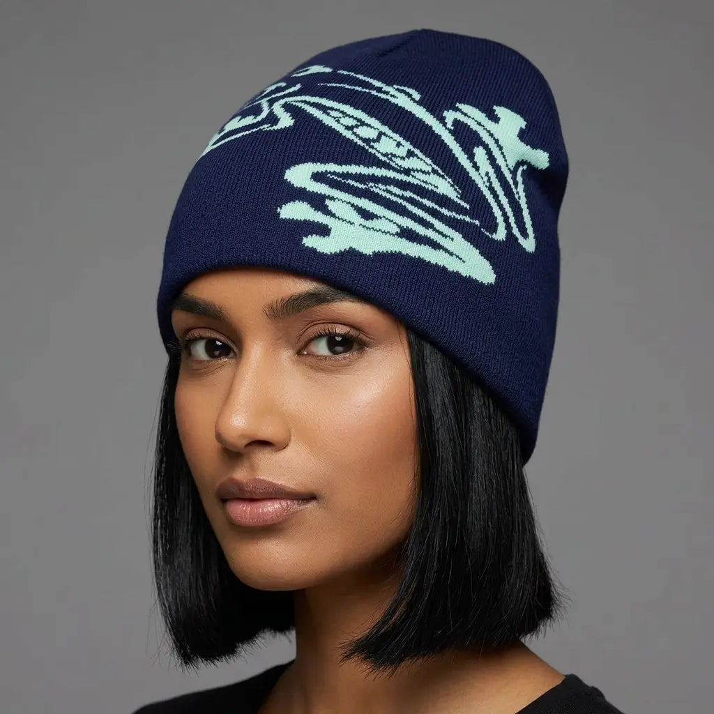 Frog Graphic Knit Beanie with Ribbed Cuff