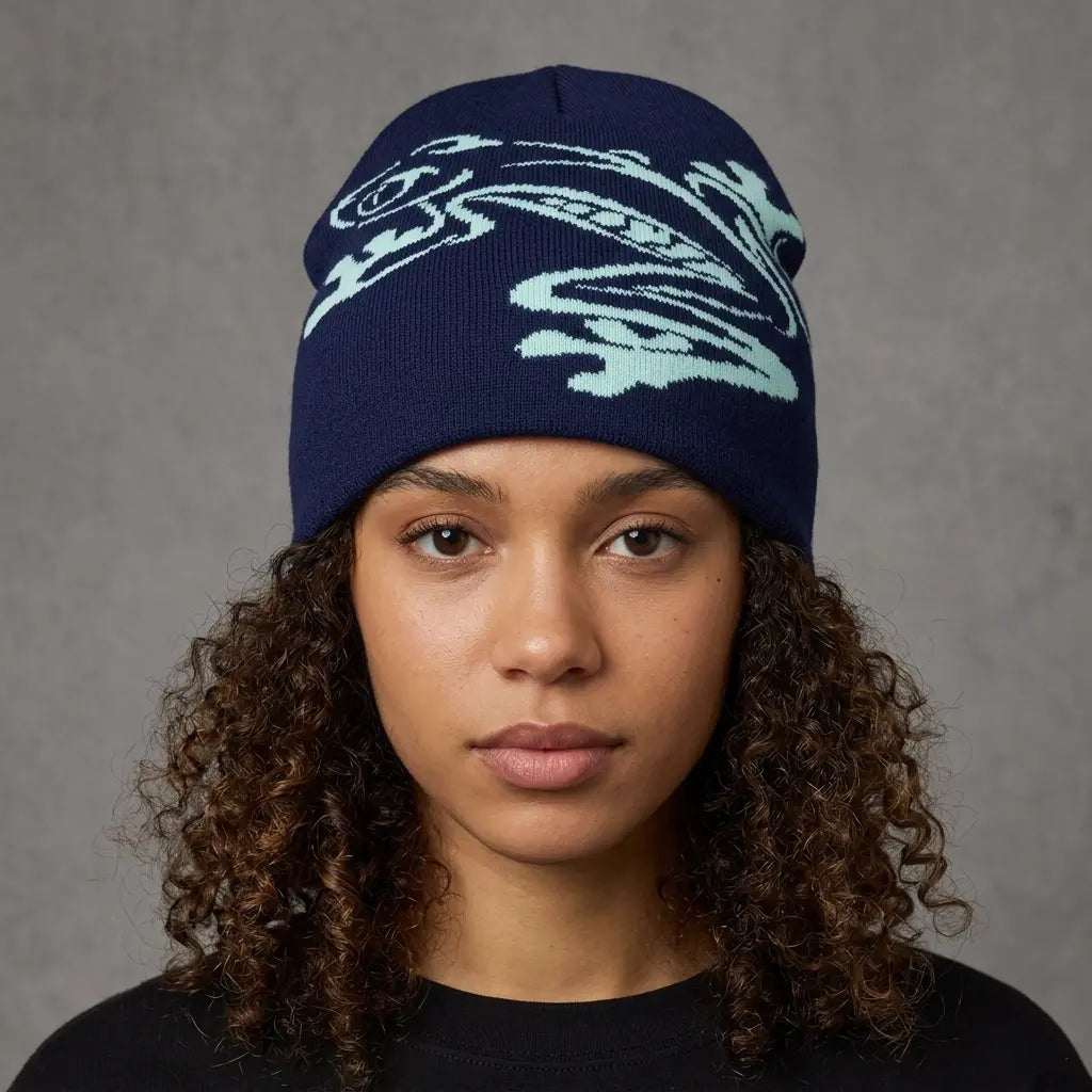 Frog Graphic Knit Beanie with Ribbed Cuff