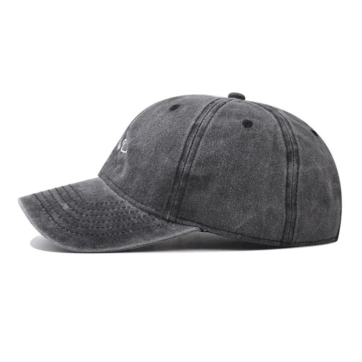 Washed Cotton Baseball Cap with Embroidered Wave Design