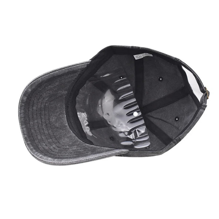 Washed Cotton Baseball Cap with Embroidered Wave Design