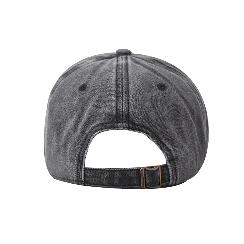 Washed Cotton Baseball Cap with Embroidered Wave Design