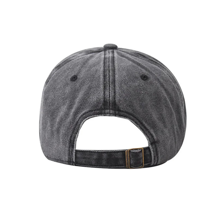 Washed Cotton Baseball Cap with Embroidered Wave Design