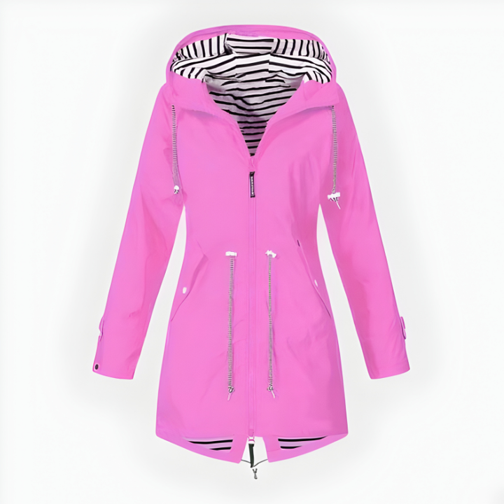 Women's Waterproof Long Rain Jacket with Adjustable Hood