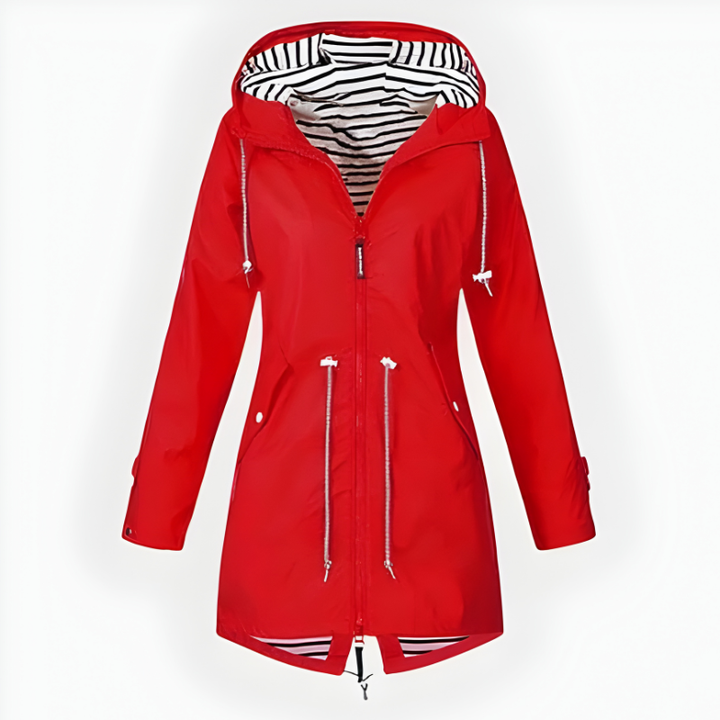 Women's Waterproof Long Rain Jacket with Adjustable Hood