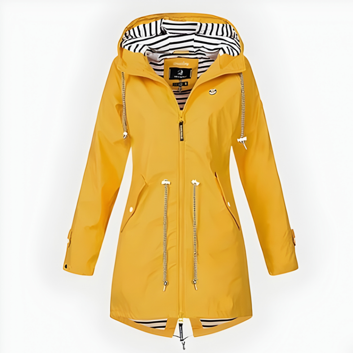 Women's Waterproof Long Rain Jacket with Adjustable Hood