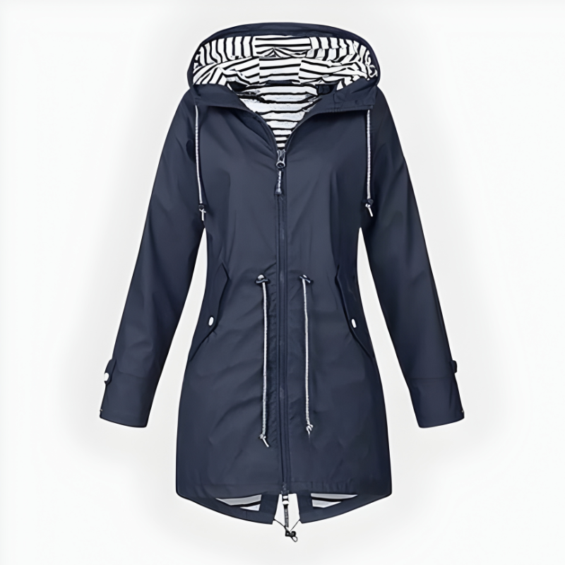 Women's Waterproof Long Rain Jacket with Adjustable Hood
