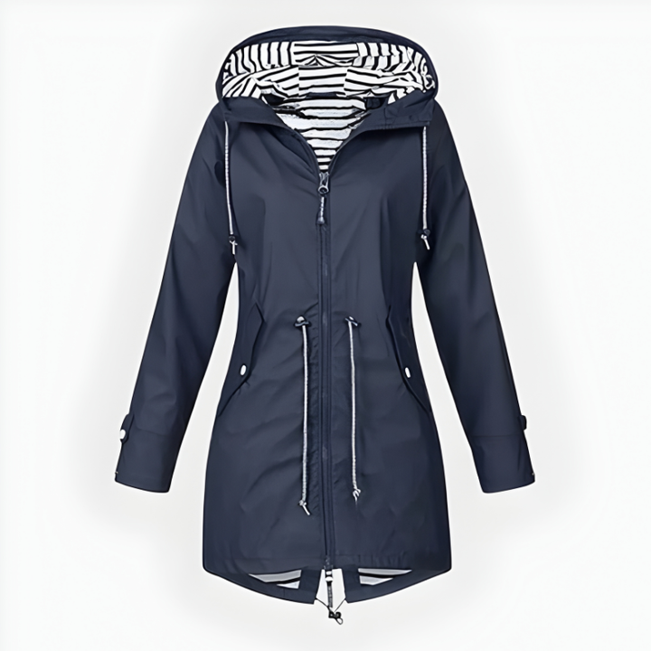 Women's Waterproof Long Rain Jacket with Adjustable Hood
